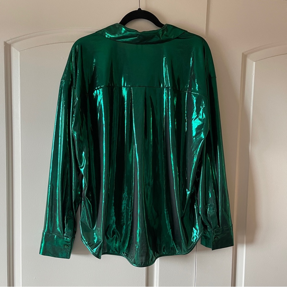 Anthropologie Emerald Green Satin Women's Top - Picture 5 of 6